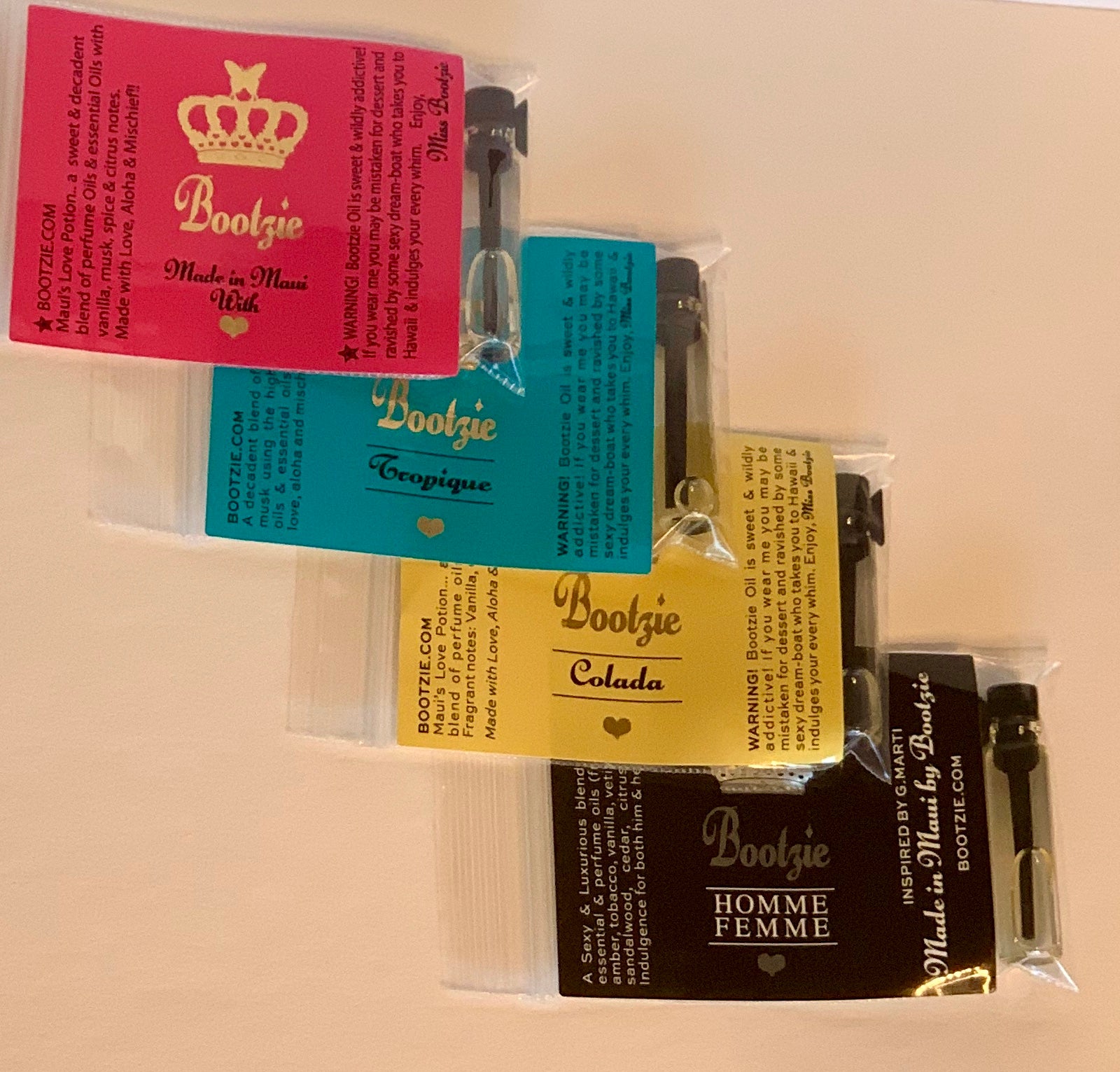 Perfume Oil Testers Vials "The Collection" - 1 Original , 1 Tropique, 1 Colada, 1 Homme Femme, 1 Olinda, 1 Island Girl - Bootzie