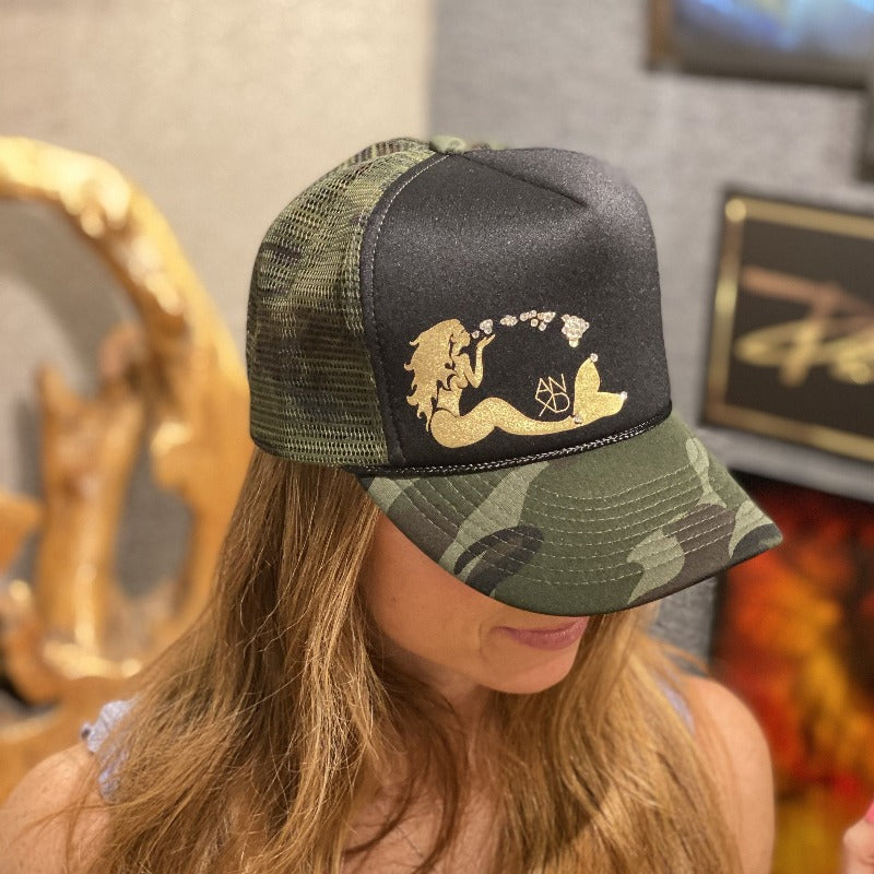 Mermaid Hat Camo W/ Swarovski Crystal Hawaiian Island chain 